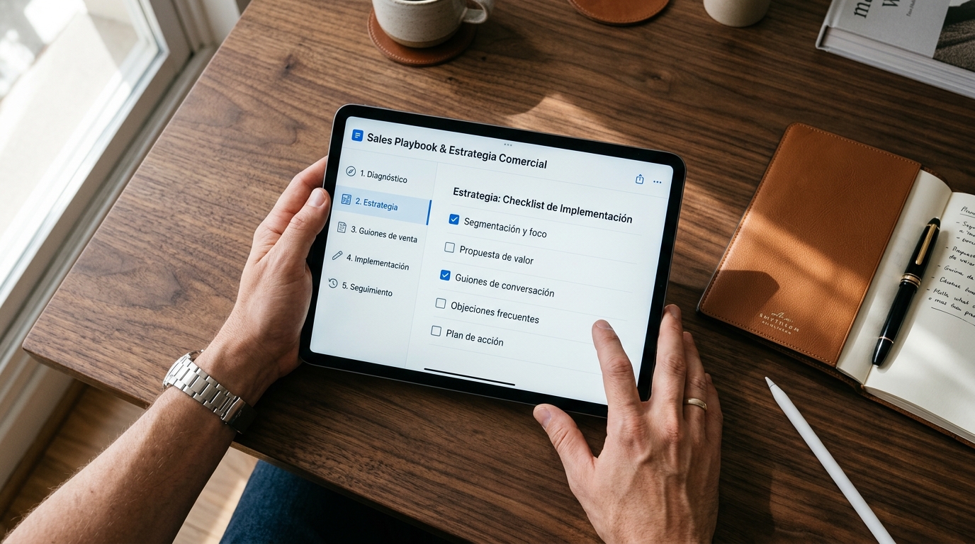 Estrategia comercial y Sales Playbook interactivo en iPad Pro para equipos y directores de ventas